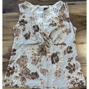 Melinda Daniels Sheer Mesh Floral Tank Top Brown Flirty Sleeveless Y2K Romantic